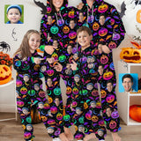 FacePajamas Hooded Onesie-2ML-ZD Halloween Custom Face Pumpkin Family Hooded Onesie Jumpsuits with Pocket Personalized Zip One-piece Pajamas for Adult kids