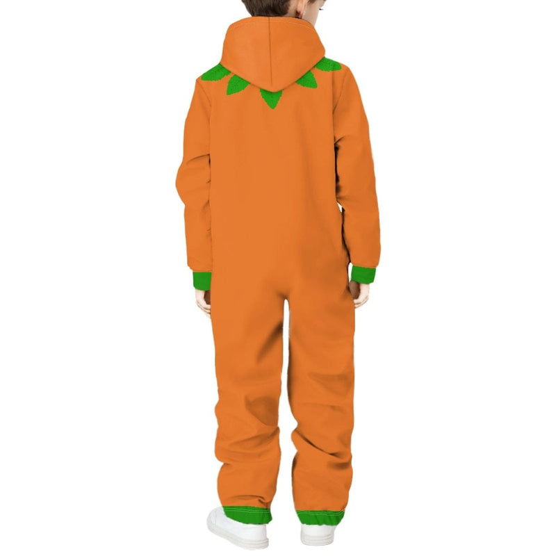 FacePajamas Hooded Onesie-2ML-ZD Halloween Custom Name Pumpkin Family Hooded Onesie Jumpsuits with Pocket Personalized Zip One-piece Pajamas for Adult kids