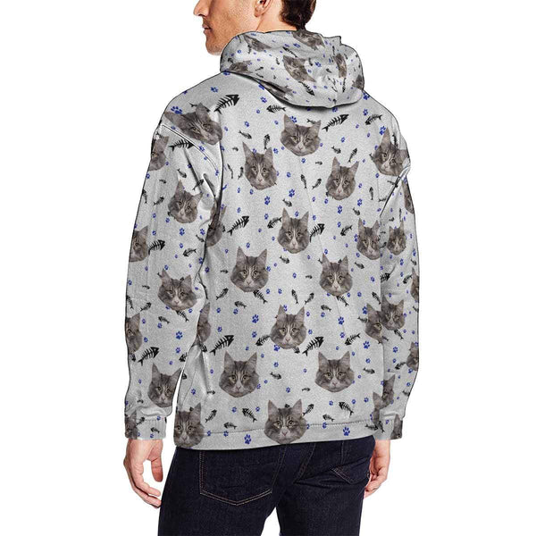 FacePajamas Hoodie [High Quality] Custom Pet Face Cat Paw & Fish Bone Men's All Over Print Hoodie