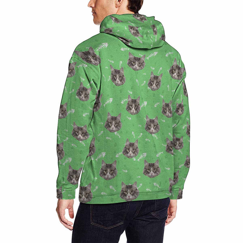 FacePajamas Hoodie [High Quality] Custom Pet Face Cat Paw & Fish Bone Men's All Over Print Hoodie