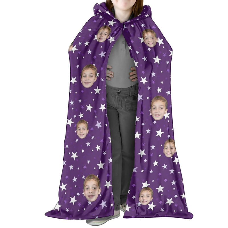 FacePajamas Halloween Cloak-2ML-ZD Kids / Purple / S Custom Face Multicolor Unisex Hooded Halloween Cloak for Adult and Kids Cosplay Costumes Wizard Cape with Hat