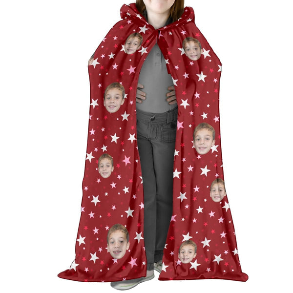 FacePajamas Halloween Cloak-2ML-ZD Kids / Red / S Custom Face Multicolor Unisex Hooded Halloween Cloak for Adult and Kids Cosplay Costumes Wizard Cape with Hat