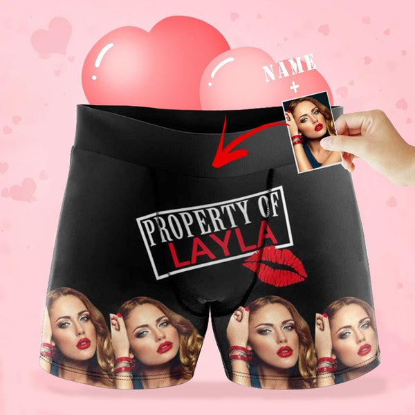 FacePajamas Men Underwear [Made In USA] Custom Photo&Name Property Lip Men's All-Over Print Boxer Briefs Made for You Personalized Photo Boxers Underwear