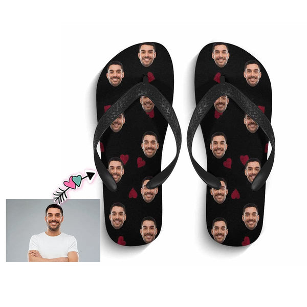 FacePajamas Flip flops Man / S Custom Face Personalized Love Heart Flip Flops Beach Souvenir Gift Applique Beach Life Gift For Boyfriend And Girlfriend