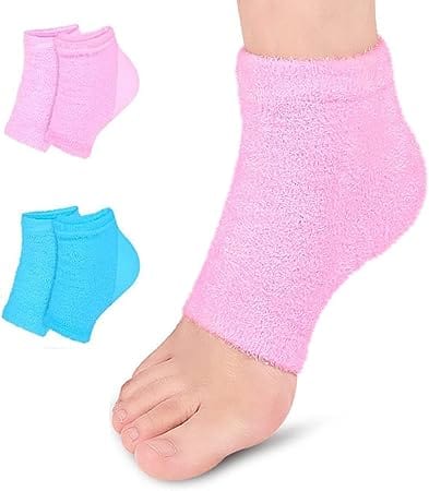 FacePajamas Heel Socks Moisturizing Gel Heel Sleeves Gel Lined Fuzzy Toeless Spa Socks for Cracked Heels