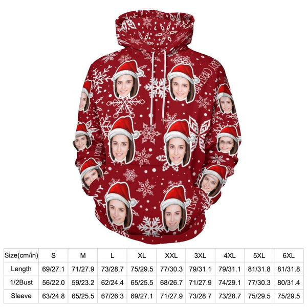 FacePajamas Hoodie-2WH-SDS Personalised Hoodies Custom Face Christmas Snowflake Hoodie Unisex Large Size Design Your Own Hoodie Personalized Loose Hoodie Top Outfits