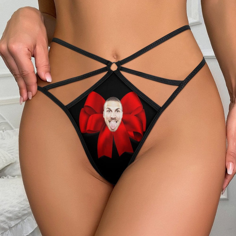 FacePajamas Women Underwear-1YN-SDS Personalized Face Thongs T-Back Underwear for Women Custom Bowknot Women's G-String Panties