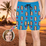 FacePajamas Swim Shorts Personalized I Love My Girlfriend Swim Trunks with Custom Face Men's Quick Dry Swim Shorts