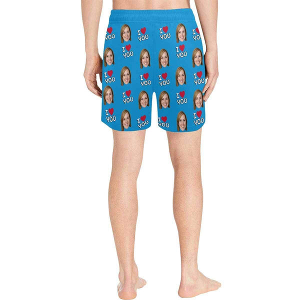 FacePajamas Swim Shorts Personalized I Love My Girlfriend Swim Trunks with Custom Face Men's Quick Dry Swim Shorts