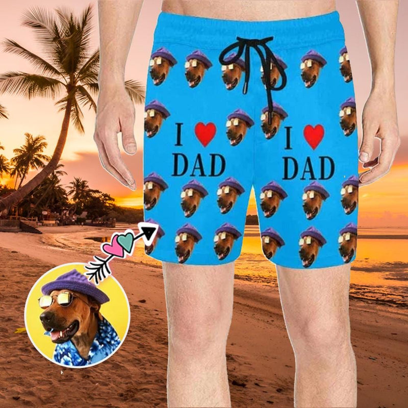 FacePajamas Swim Shorts Personalized Swim Trunks Custom Swimming Trunks Custom Face Best Men's Quick Dry Swim Shorts Men's Print Summer Swimwear Design Beach Swimsuit with Dog's Face for Father's Day