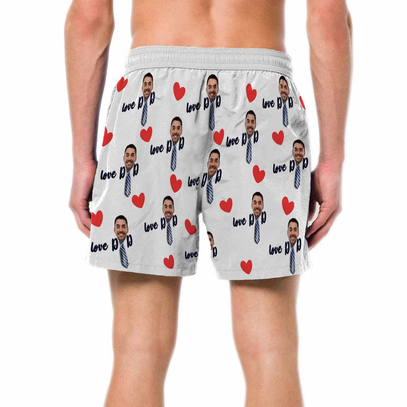 FacePajamas Swim Shorts Personalized Swim Trunks Custom Swimming Trunks Custom Face Love Dad Men's Quick Dry Swim Shorts for Father's Day