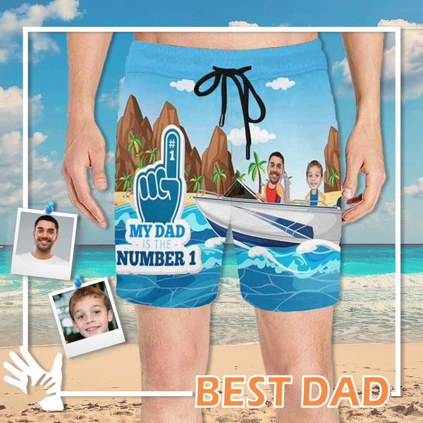 FacePajamas Swim Shorts Personalized Swim Trunks Custom Swimming Trunks Custom Face My Dad Number One Men's Quick Dry Swim Shorts Men's Print Summer Swimwear Design Beach Swimsuit for Father's Day