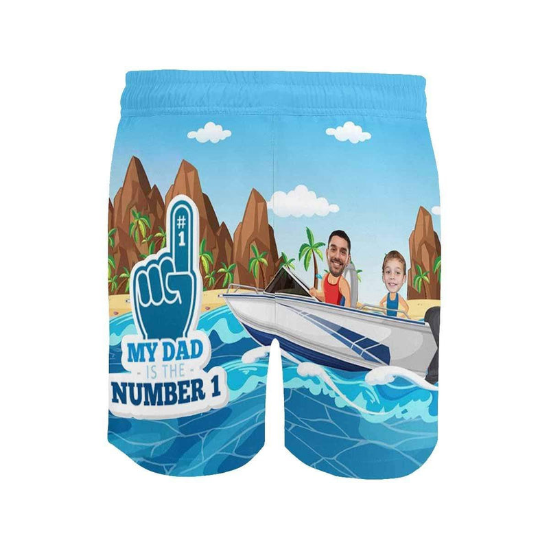 FacePajamas Swim Shorts Personalized Swim Trunks Custom Swimming Trunks Custom Face My Dad Number One Men's Quick Dry Swim Shorts Men's Print Summer Swimwear Design Beach Swimsuit for Father's Day