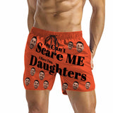 FacePajamas Swim Shorts Personalized Swim Trunks Custom Swimming Trunks Custom Face & Text Orange Men's Quick Dry Swim Shorts for Father's Day