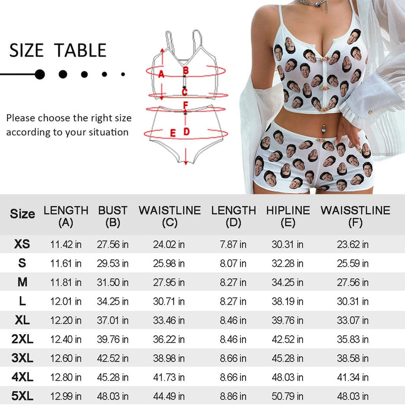 FacePajamas Pajama Lingerie Set Photo Custom Husband Face Cherry Sleepwear Appliques Notched Neckline Lingerie Set Pajamas Bachelorette party