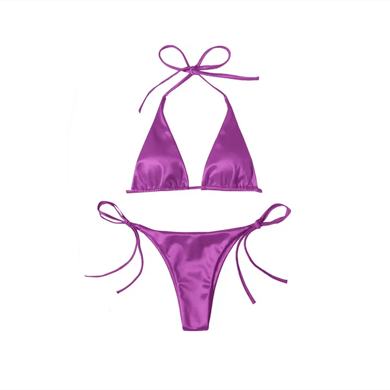 FacePajamas Bikini-2GG-SMT Purple / White Thread / S Custom Embroidery Letters Bikini Sets Sexy Girls DIY Name Swimsuit(Custom 1-10 Letters)