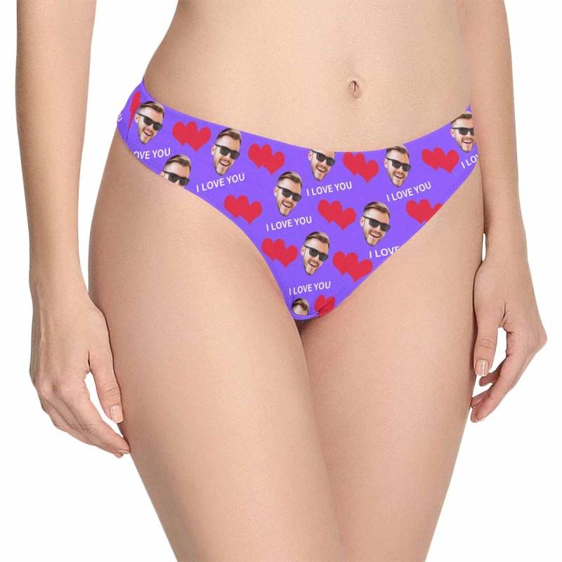 FacePajamas Women Underwear Purple / XS Custom Underwear with Face Personalized Love Heart Panties Women's Lingerie Classic Thongs Valentine Gift for Her