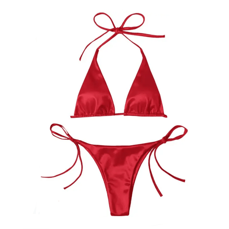 FacePajamas Bikini-2GG-SMT Red / White Thread / S Custom Embroidery Letters Bikini Sets Sexy Girls DIY Name Swimsuit(Custom 1-10 Letters)