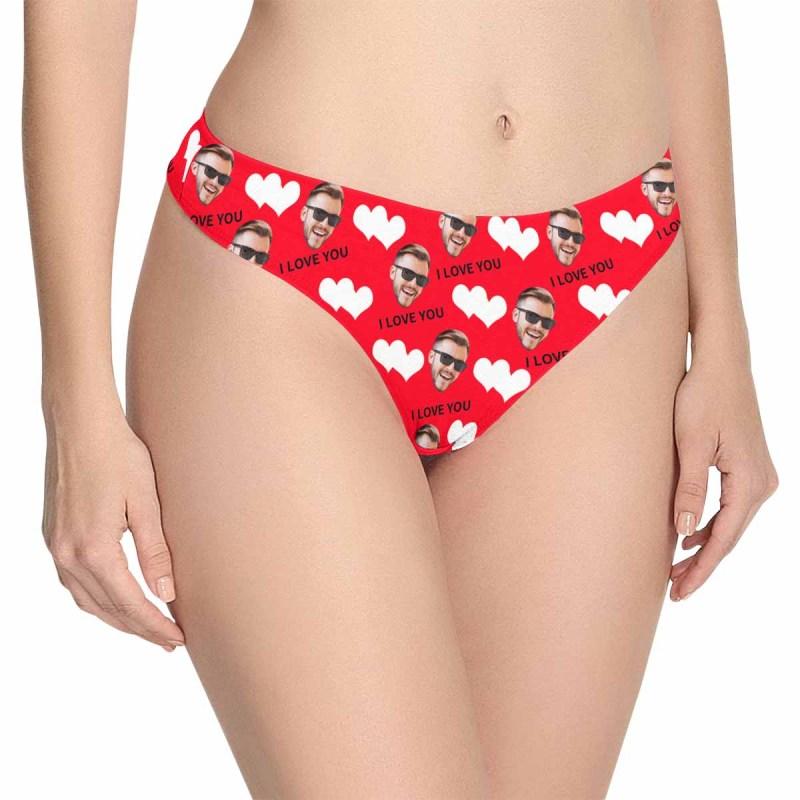 FacePajamas Women Underwear Red / XS Custom Underwear with Face Personalized Love Heart Panties Women's Lingerie Classic Thongs Valentine Gift for Her