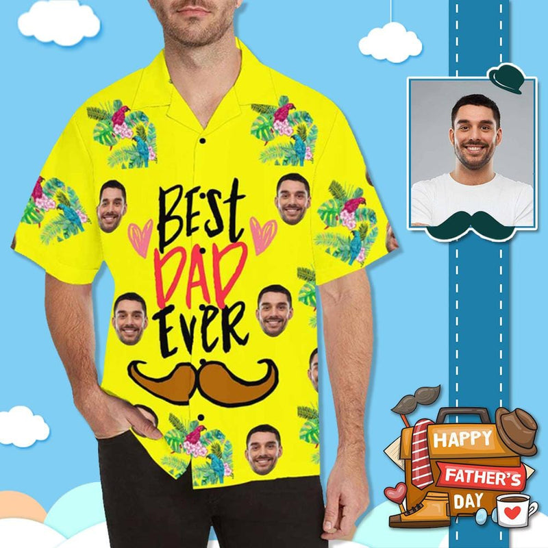 FacePajamas Hawaiian Shirt S Custom Face Best Dad Ever Yellow Men's All Over Print Hawaiian Shirt