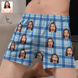 FacePajamas Men Underwear-shorts S Custom Face Blue Plaid Boxer Shorts Pure Cotton Shorts for Men