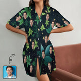 FacePajamas Pajama-2ML-MTMS S Custom Face Dark Green Vegetation Satin Nightgown For Women Silk Nightshirt Button Down Pajamas Dress Boyfriend Sleepshirt S-3XL