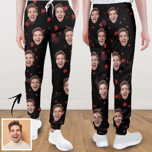 FacePajamas Sweatpants-2WH-SDS S Custom Face Heart Black Sweatpants Unisex Personalized Closed Bottom Casual Joggers