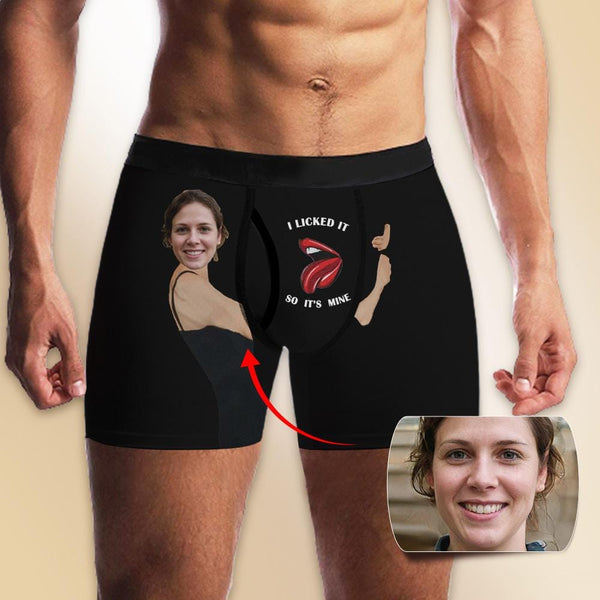 FacePajamas Men Underwear S Custom Face I Licked It Men's Pocket Boxer Briefs Put Your Face on Underwear with Custom Image