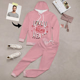 FacePajamas Hoodie Set-2WH-SDS S Custom Face Love U Pink Hoodie Sweatpant Set Personalized Unisex Loose Hoodie Top Outfits