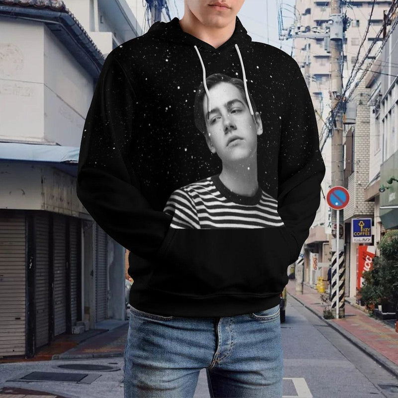 FacePajamas Hoodie-2WH-SDS S Custom Face&Text Hoodie Galaxy Black Hoodie with Design Over Size Hooded Pullover Personalized Big Face Loose Hoodie Top Outfits