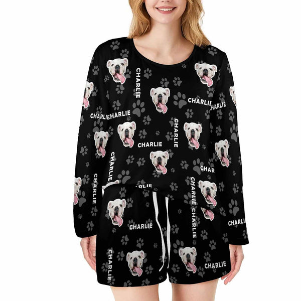 FacePajamas Pajama Long Tracksuit S Custom Pet and Name Women's Long Sleeve Scoop Neck Short Pajama Set