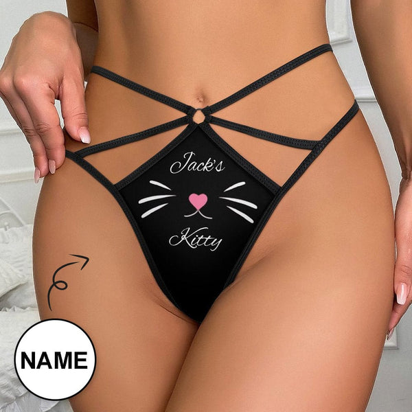 FacePajamas Women Underwear-1YN-SDS S Personalized Name Cute Thongs T-Back Underwear for Women Custom Black Women's G-String Panties