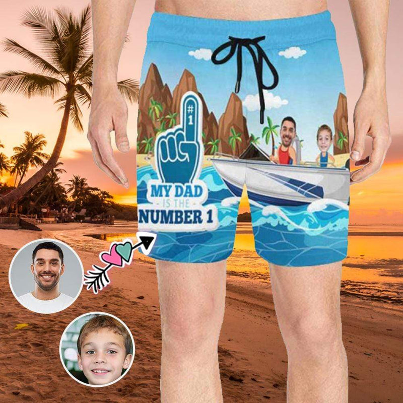 FacePajamas Swim Shorts S Personalized Swim Trunks Custom Swimming Trunks Custom Face My Dad Number One Men's Quick Dry Swim Shorts Men's Print Summer Swimwear Design Beach Swimsuit for Father's Day