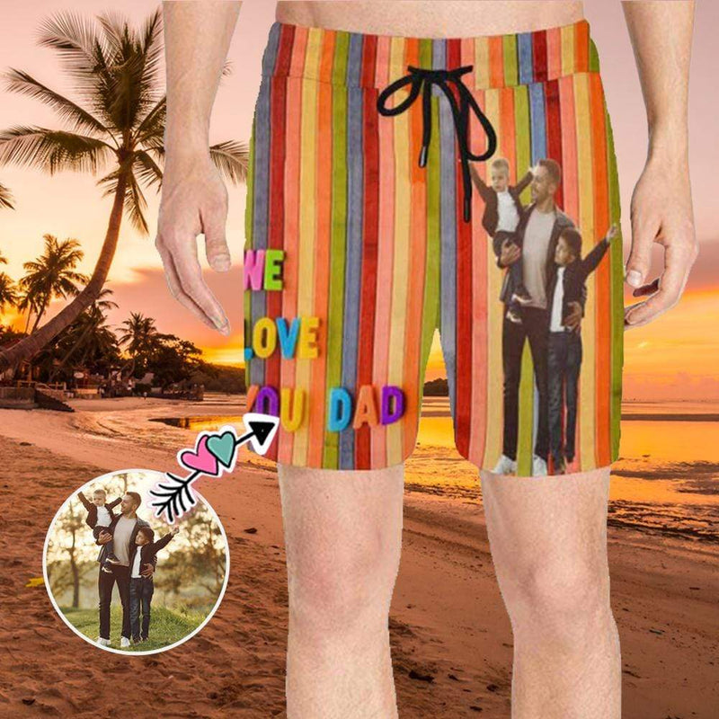 FacePajamas Swim Shorts S Personalized Swim Trunks Customize Swim Trunks Design Face Row Simple Men's Quick Dry Swim Shorts