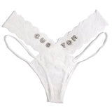 FacePajamas Women Underwear-1YN-SMT Sliver letters / Lace transparent£¨White£© / M£¨Below 60KG£© Custom Name Crystal Letters DIY Sexy Lace Low Waisted Underwear Transparent Ultra-Thin Women's Thong T Pants Triangle Pants(DHL is not supported)