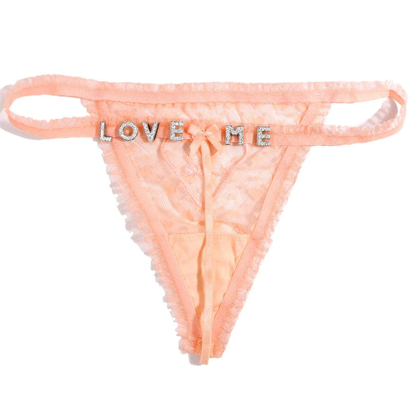 FacePajamas Women Underwear-1YN-SMT Sliver letters / Pink / M£¨Below 60KG£© Customized Name Crystal Letter Lace with Heart Panties Women Underwear Briefs Thong Transparent Lingerie G string Intimates Girls Gift(DHL is not supported)