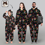 FacePajamas Pajama Adult Onesie [Thick Soft Fabric] Funny Flannel Fleece Adult Onesie Pajamas Custom Face Christmas Lights on Black Background Jumpsuit Homewear