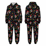 FacePajamas Pajama Adult Onesie [Thick Soft Fabric] Funny Flannel Fleece Adult Onesie Pajamas Custom Face Christmas Lights on Black Background Jumpsuit Homewear