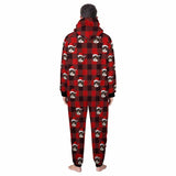 FacePajamas Pajama Adult Onesie [Thick Soft Fabric] Funny Flannel Fleece Adult Onesie Pajamas Custom Face Christmas Red and Black Plaid Jumpsuit Homewear