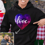 FacePajamas Hoodie-2ML-1688 [Thickened Fabric] Custom Photo Heart Flip Sequin Hoodie Pure Cotton Love Unisex For Men Women [Double Print]