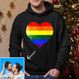 FacePajamas Hoodie-2ML-1688 [Thickened Fabric] Custom Photo Heart Flip Sequin Hoodie Pure Cotton Rainbow Unisex Hoodie For Men Women [Double Print]