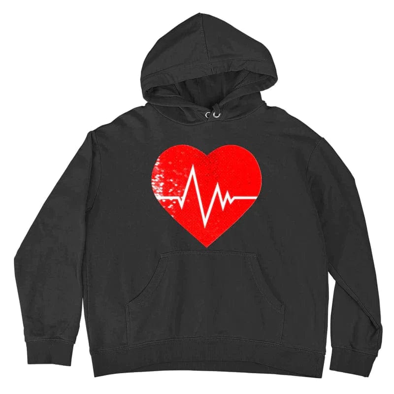 FacePajamas Hoodie-2ML-1688 [Thickened Fabric] Custom Photo Heart Flip Sequin Pure Cotton Hoodie Best Unisex Hoodie For Men Women [Double Print]