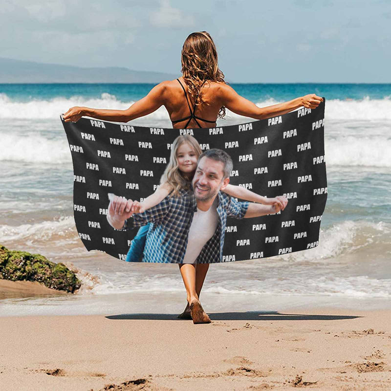 FacePajamas Beach Towel-2ML-SDS Upgraded version:suede fabric / 30inx60in Custom Photo PAPA Beach Towel Quick-Dry, Sand-Free, Super Absorbent, Non-Fading, Beach&Bath Towel Beach Blanket Personalized Beach Towel