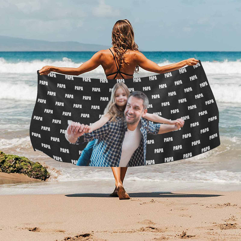 FacePajamas Beach Towel-2ML-SDS Upgraded version:suede fabric / 31.5inx71in Custom Photo PAPA Beach Towel Quick-Dry, Sand-Free, Super Absorbent, Non-Fading, Beach&Bath Towel Beach Blanket Personalized Beach Towel