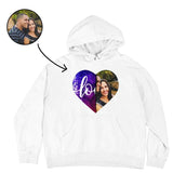 FacePajamas Hoodie-2ML-1688 White / S [Thickened Fabric] Custom Photo Heart Flip Sequin Hoodie Pure Cotton Love Unisex For Men Women [Double Print]