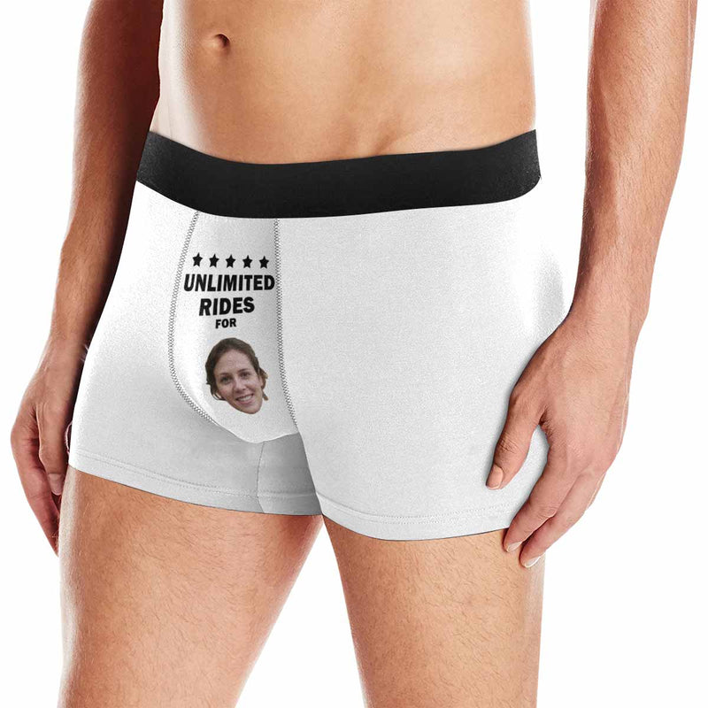 FacePajamas Men Underwear White / XS Custom Face Men's Boxer Briefs Printed Funny Undies Photo Unlimited Rides Design Your Own Boxer Underwear For Valentine's Day Gift