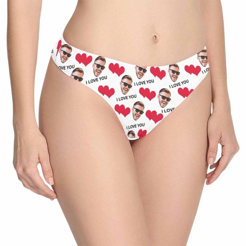 FacePajamas Women Underwear White / XS Custom Underwear with Face Personalized Love Heart Panties Women's Lingerie Classic Thongs Valentine Gift for Her