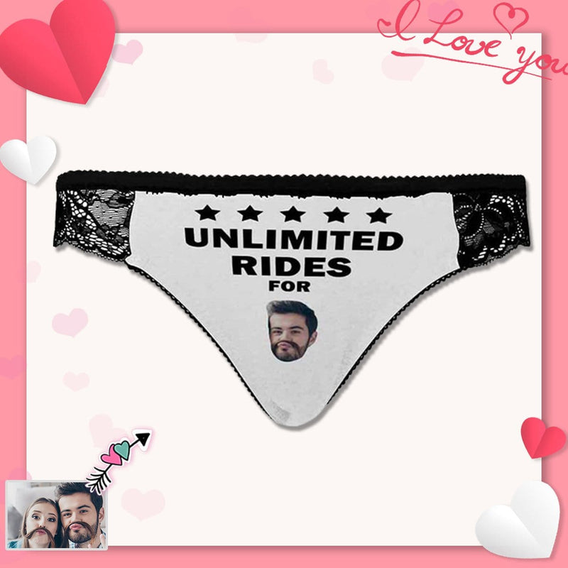 FacePajamas Women Underwear XS Bachelorette Party Custom Lace Sexy Underwear Personalized Face Unlimited Rides Women's Lace Panty