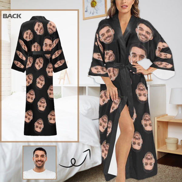 FacePajamas Pajama Robe XS Custom Face Black Women's Long Pajamas Personalized Photo Long Pajamas Kimono Robe