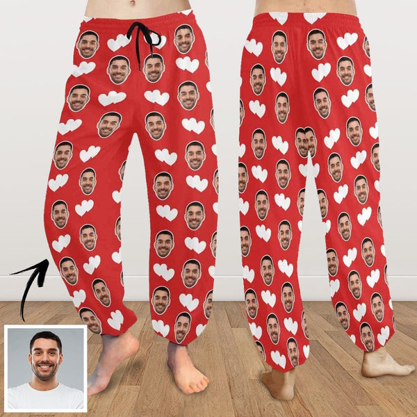 FacePajamas Sweatpants XS Custom Face Harem Pants White Heart Unisex All Over Print Red Personalized Yoga Pants